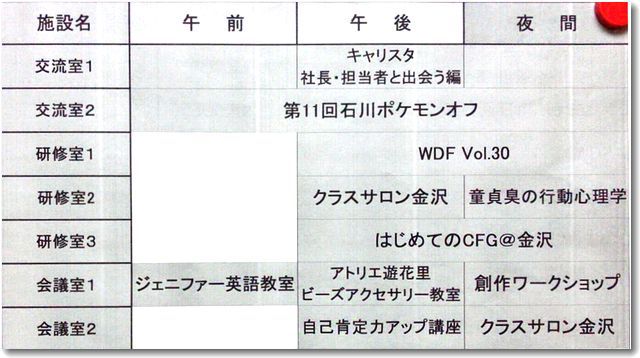 武蔵ITビジネスプラザのエレベータ内に掲示してあるイベント内容