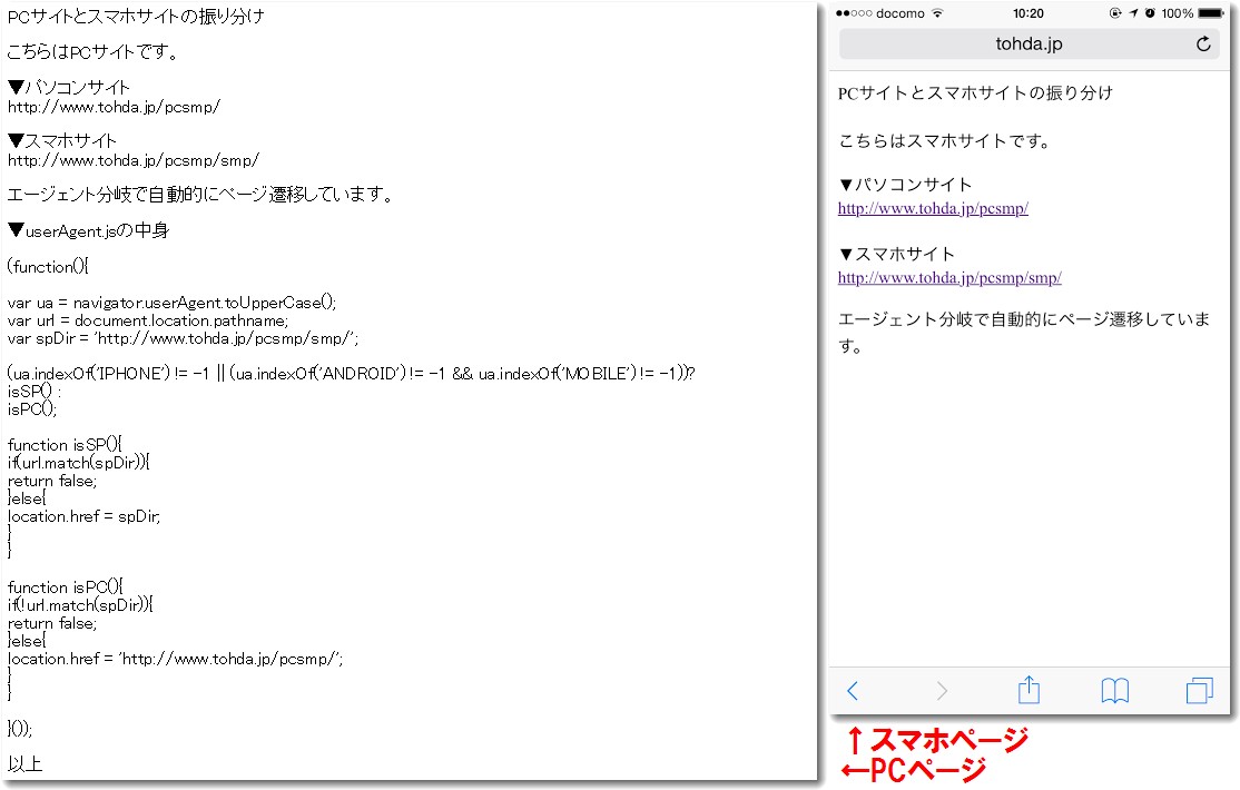 スマホページとPCページ